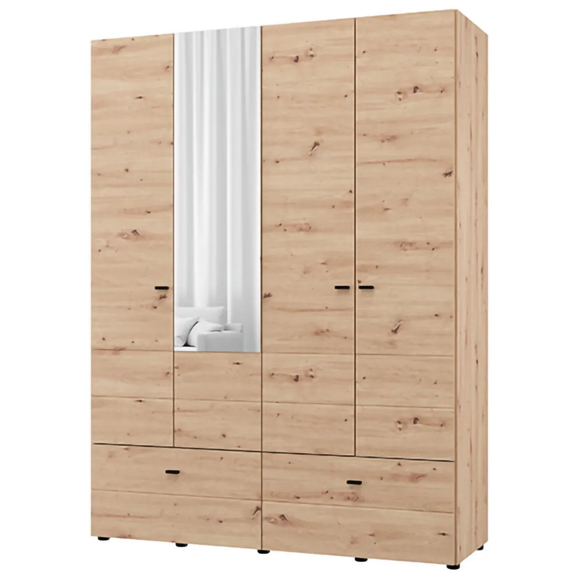 Guardaroba Grande Marrone Rovere Nodi Nero 4 Ripiani 3 Cassetti 183x211h cm, Appendiabiti - Rifreddoo