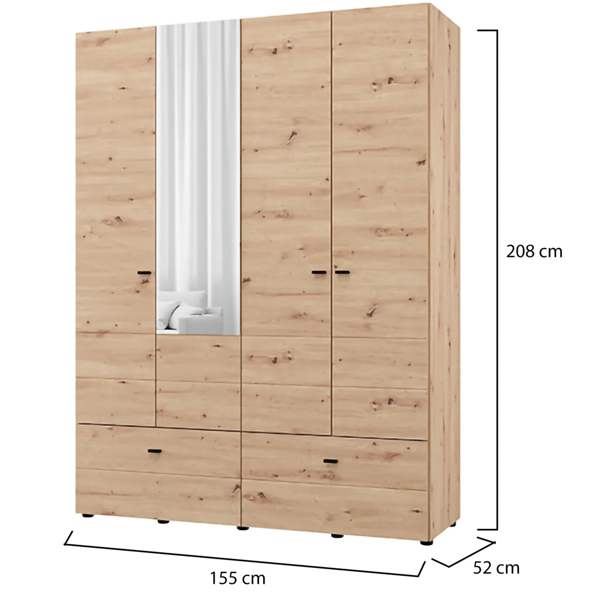 Guardaroba Grande Marrone Rovere Nodi Nero 4 Ripiani 3 Cassetti 183x211h cm, Appendiabiti - Rifreddoo