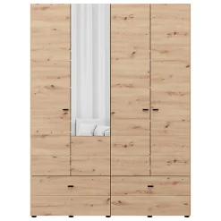 Guardaroba Grande Marrone Rovere Nodi Nero 4 Ripiani 3 Cassetti 183x211h cm, Appendiabiti - Rifreddoo