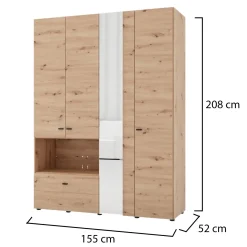 Guardaroba Grande Marrone Rovere Nodi Nero 4 Ripiani un Cassetto 155x208h cm, Appendiabiti - Omete