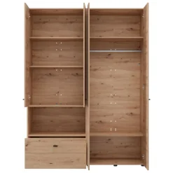 Guardaroba Grande Marrone Rovere Nodi Nero 4 Ripiani un Cassetto 155x208h cm, Appendiabiti - Omete