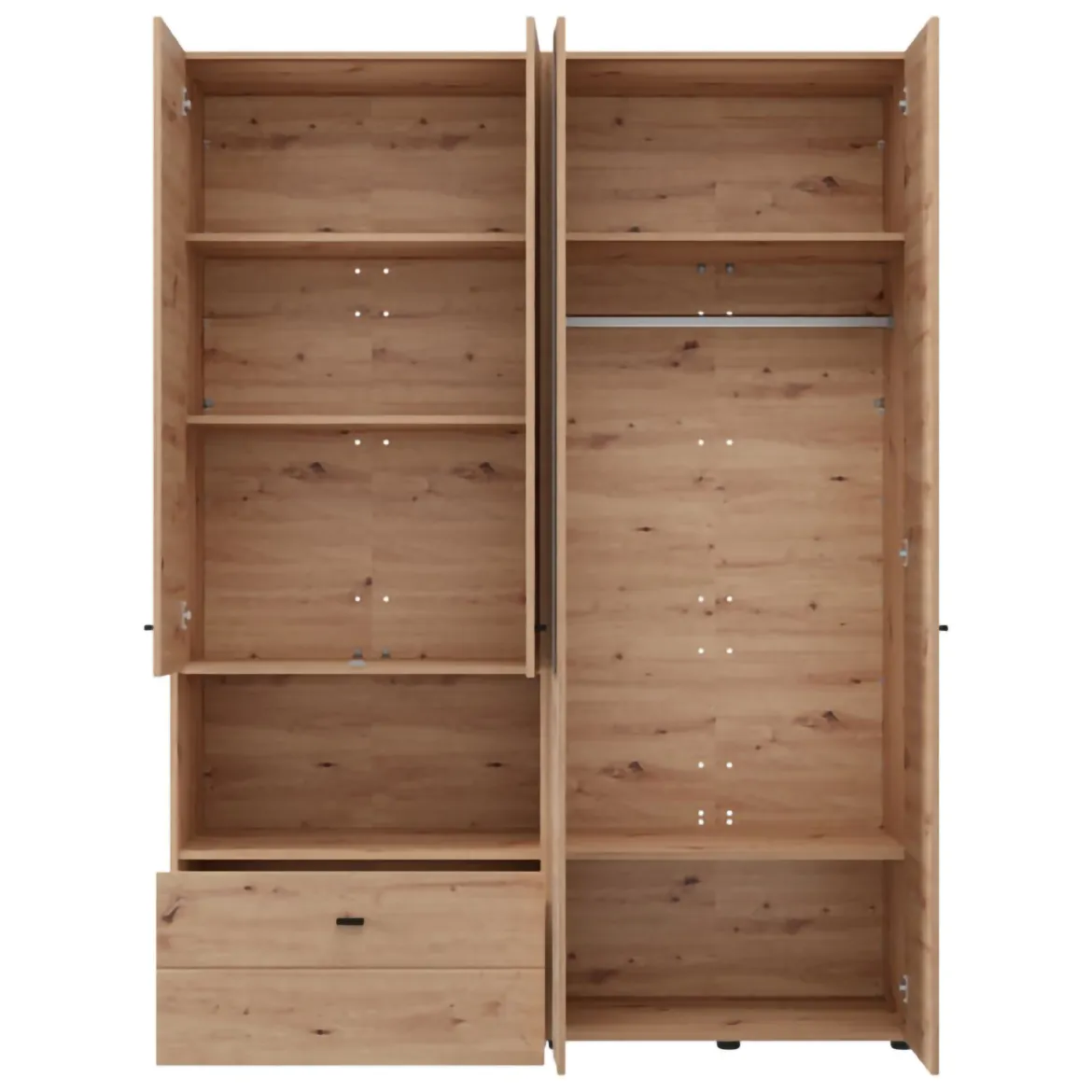 Guardaroba Grande Marrone Rovere Nodi Nero 4 Ripiani un Cassetto 155x208h cm, Appendiabiti - Omete