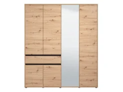 Guardaroba Grande Marrone Rovere Nodi Nero 4 Ripiani un Cassetto 182.5x210.5h cm, Appendiabiti - Rifreddo