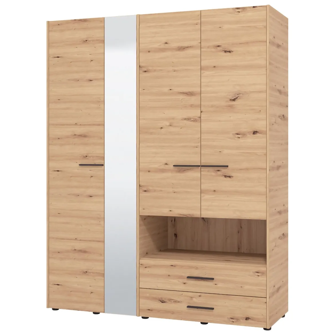 Guardaroba Grande Marrone Rovere Nodi Nero 5 Ripiani 3 Cassetti 161x205.5h cm, Appendiabiti - Teana