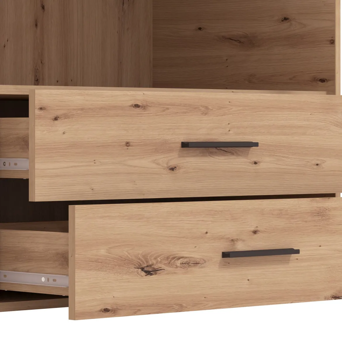 Guardaroba Grande Marrone Rovere Nodi Nero 5 Ripiani 3 Cassetti 161x205.5h cm, Appendiabiti - Teana