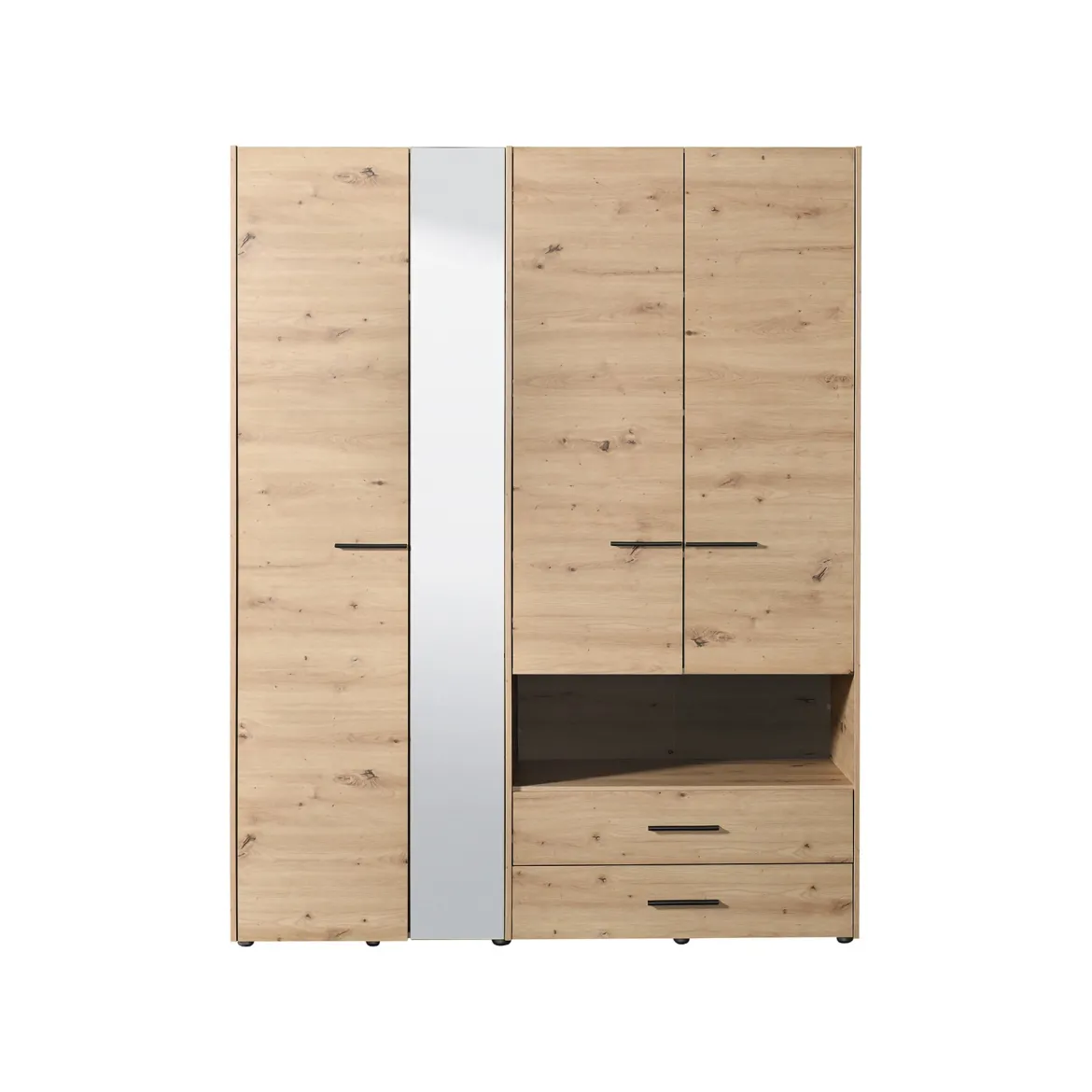 Guardaroba Grande Marrone Rovere Nodi Nero 5 Ripiani 3 Cassetti 161x205.5h cm, Appendiabiti - Teana