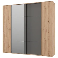 Guardaroba Grande Marrone Rovere Nodi Nero Antracite Appendiabiti 10 Ripiani 232x219h cm, 4 Ante - Hakone