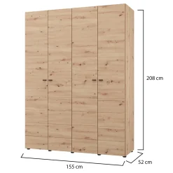 Guardaroba Grande Marrone Rovere Nodi Nero Appendiabiti 2 Ripiani 155x208h cm, 4 Vani - Soris