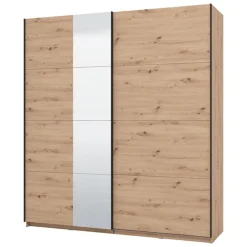 Guardaroba Grande Marrone Rovere Nodi Nero Appendiabiti 2 Ripiani 195x217.5h cm, Apertura Scorrevole - Porlezza