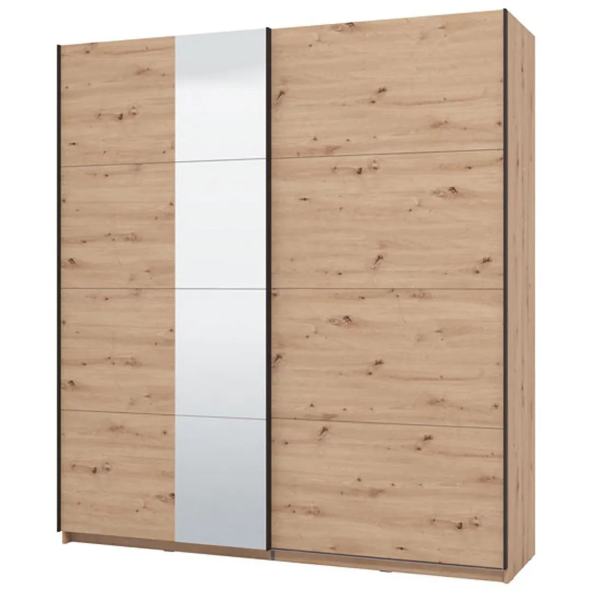 Guardaroba Grande Marrone Rovere Nodi Nero Appendiabiti 2 Ripiani 195x217.5h cm, Apertura Scorrevole - Porlezza