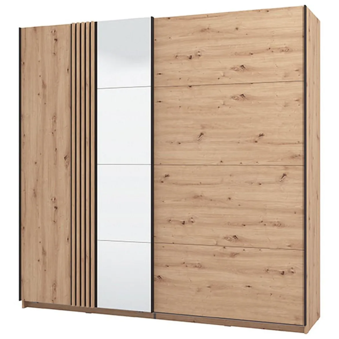Guardaroba Grande Marrone Rovere Nodi Nero Appendiabiti 2 Ripiani 220x217.5h cm, 4 Vani - Nucetto