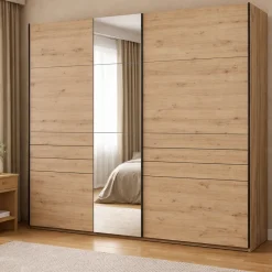 Guardaroba Grande Marrone Rovere Nodi Nero Appendiabiti 2 Ripiani 245x217.5h cm, Apertura Scorrevole - Peio