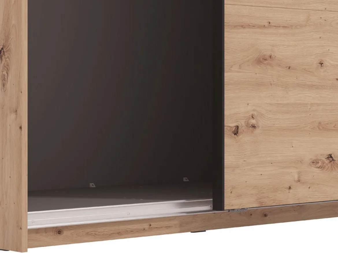 Guardaroba Grande Marrone Rovere Nodi Nero Appendiabiti 2 Ripiani 267x217h cm, Apertura Scorrevole - Tures