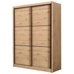 Guardaroba Grande Marrone Rovere Nodi Nero Appendiabiti 5 Ripiani 166x215.5h cm, Apertura Scorrevole - Musso