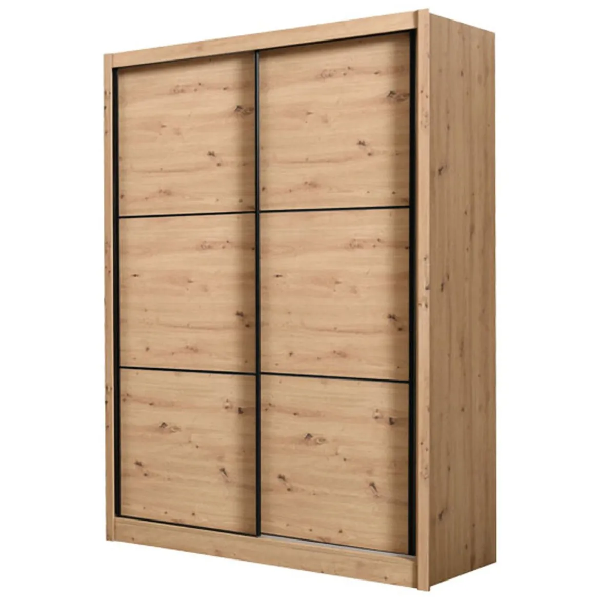 Guardaroba Grande Marrone Rovere Nodi Nero Appendiabiti 5 Ripiani 166x215.5h cm, Apertura Scorrevole - Faedis