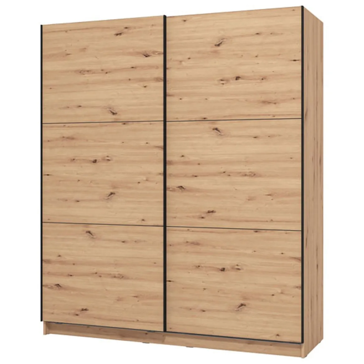 Guardaroba Grande Marrone Rovere Nodi Nero Appendiabiti 5 Ripiani 179x210h cm, Apertura Scorrevole - Verzino