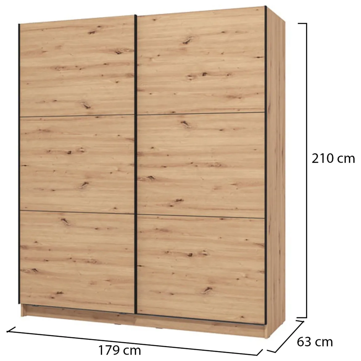 Guardaroba Grande Marrone Rovere Nodi Nero Appendiabiti 5 Ripiani 179x210h cm, Apertura Scorrevole - Verzino