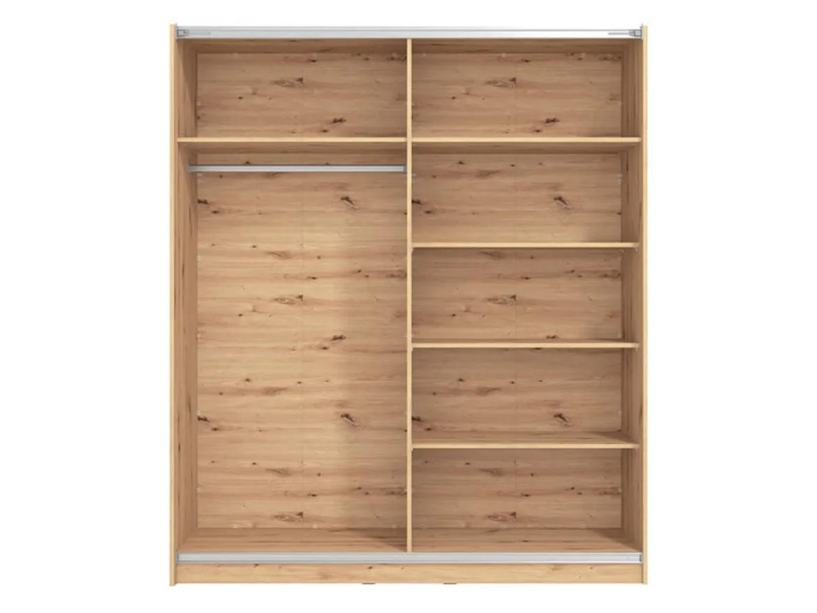 Guardaroba Grande Marrone Rovere Nodi Nero Appendiabiti 5 Ripiani 179x210h cm, Apertura Scorrevole - Verzino