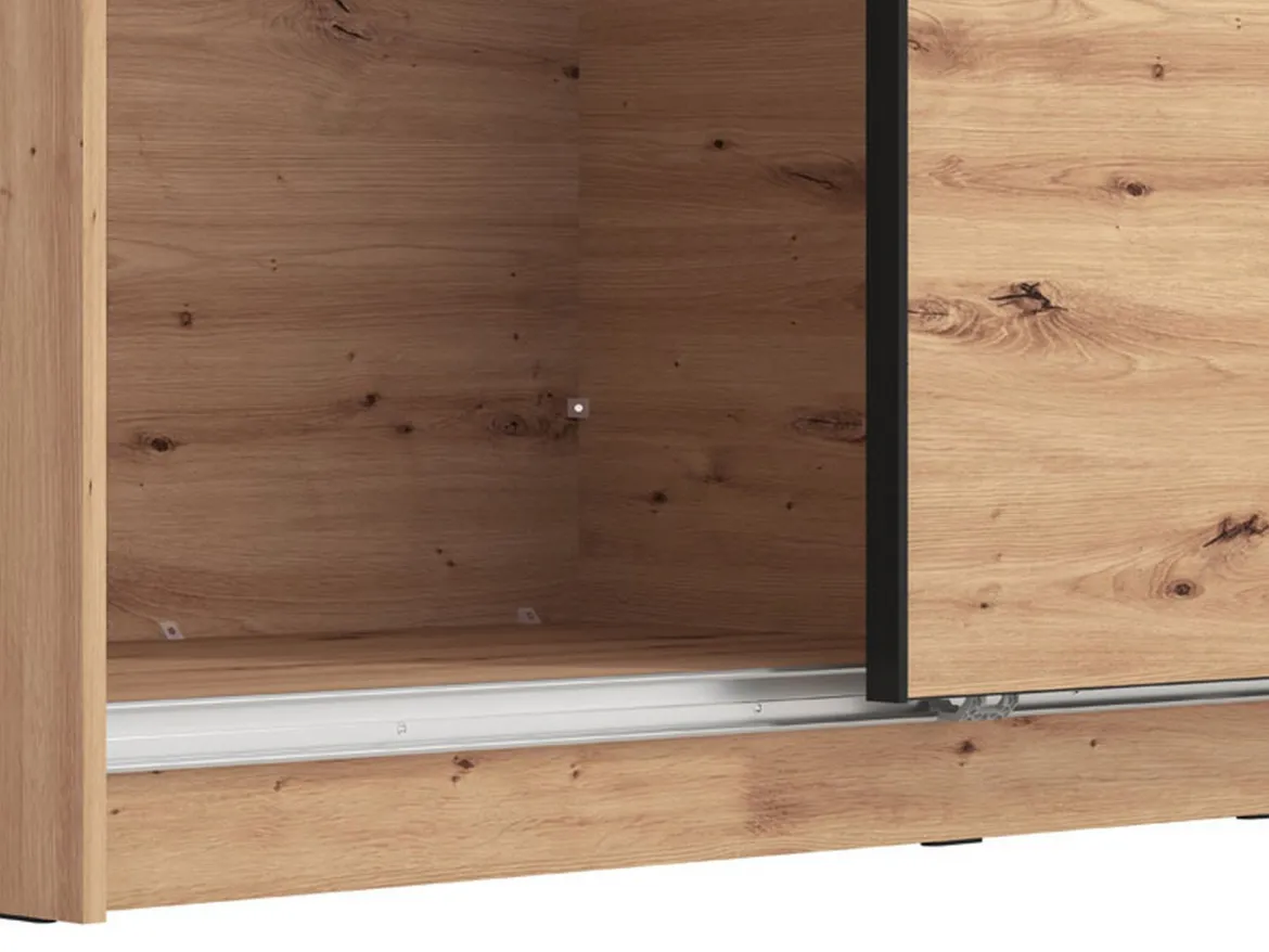 Guardaroba Grande Marrone Rovere Nodi Nero Appendiabiti 5 Ripiani 179x210h cm, Apertura Scorrevole - Verzino