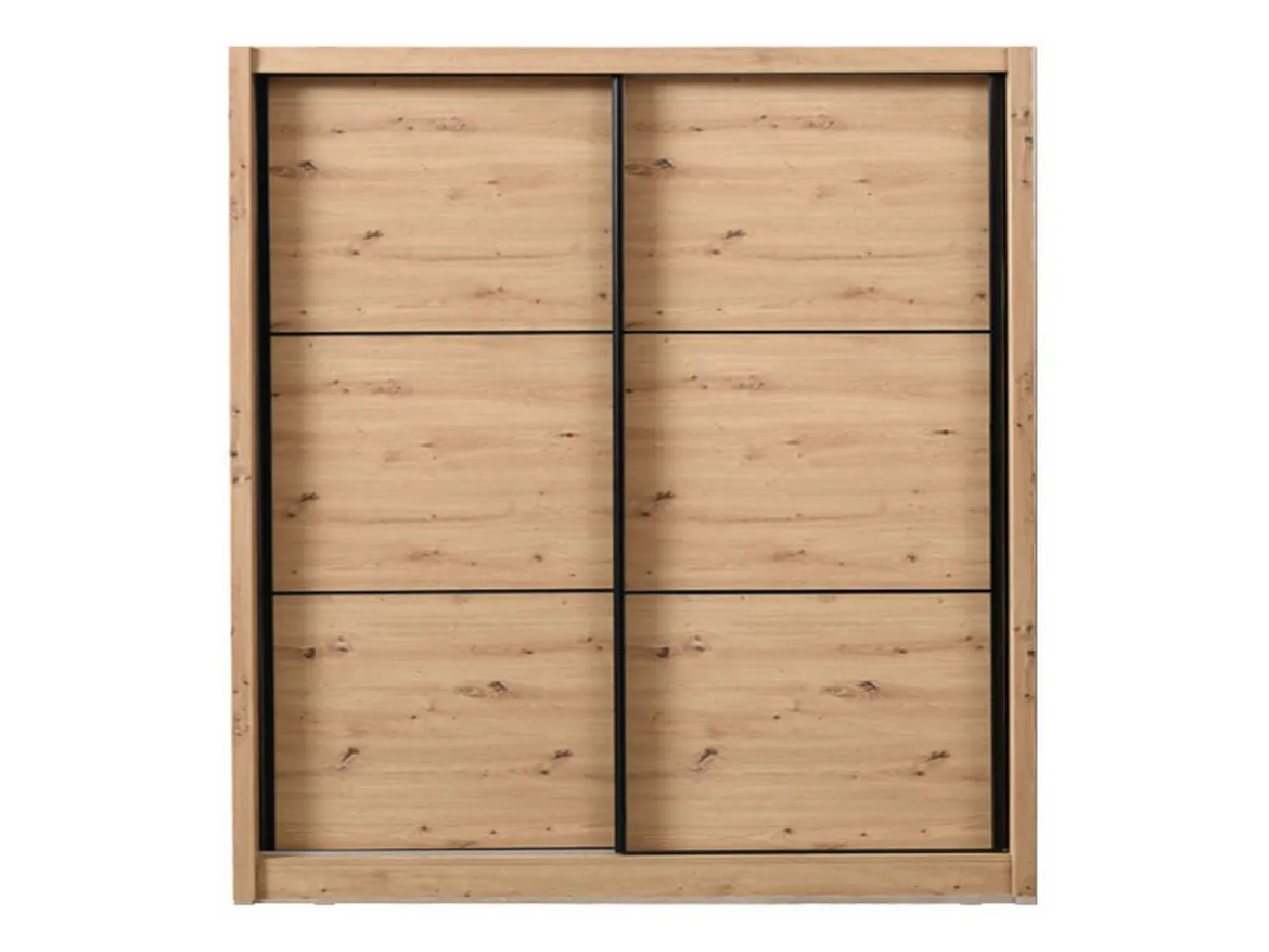Guardaroba Grande Marrone Rovere Nodi Nero Appendiabiti 5 Ripiani 213x215.5h cm, Apertura Scorrevole - Dugnano