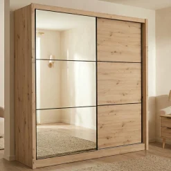 Guardaroba Grande Marrone Rovere Nodi Nero Appendiabiti 5 Ripiani 213x215.5h cm, Apertura Scorrevole - Pelago