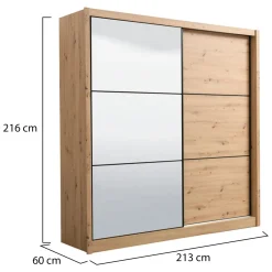 Guardaroba Grande Marrone Rovere Nodi Nero Appendiabiti 5 Ripiani 213x215.5h cm, Apertura Scorrevole - Pelago