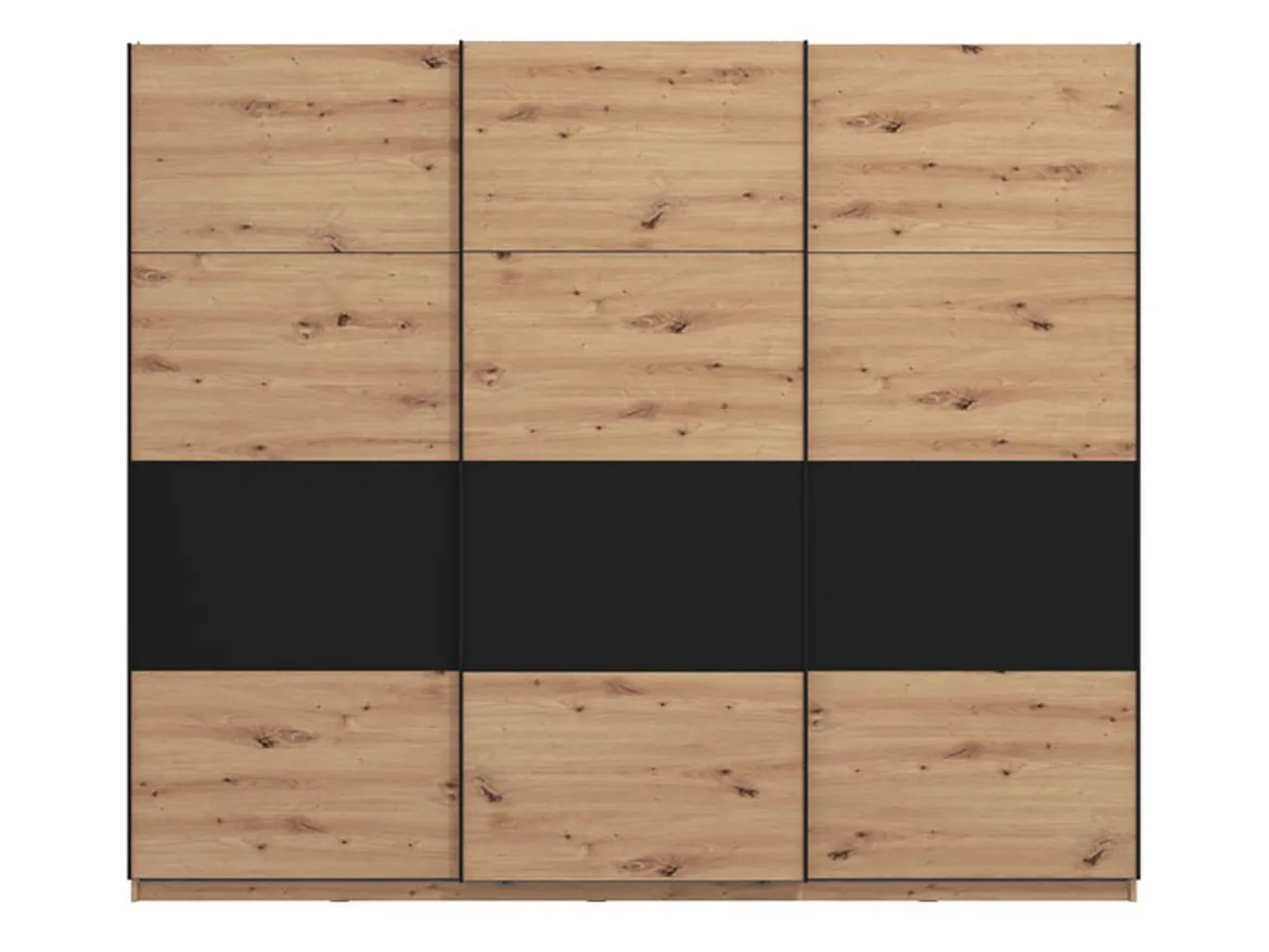 Guardaroba Grande Marrone Rovere Nodi Nero Appendiabiti 6 Ripiani 262.5x224h cm, Apertura Scorrevole - Miggiano