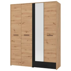 Guardaroba Grande Marrone Rovere Nodi Nero un Cassetto 5 Ripiani 157.5x203.5h cm, Appendiabiti - Lisio