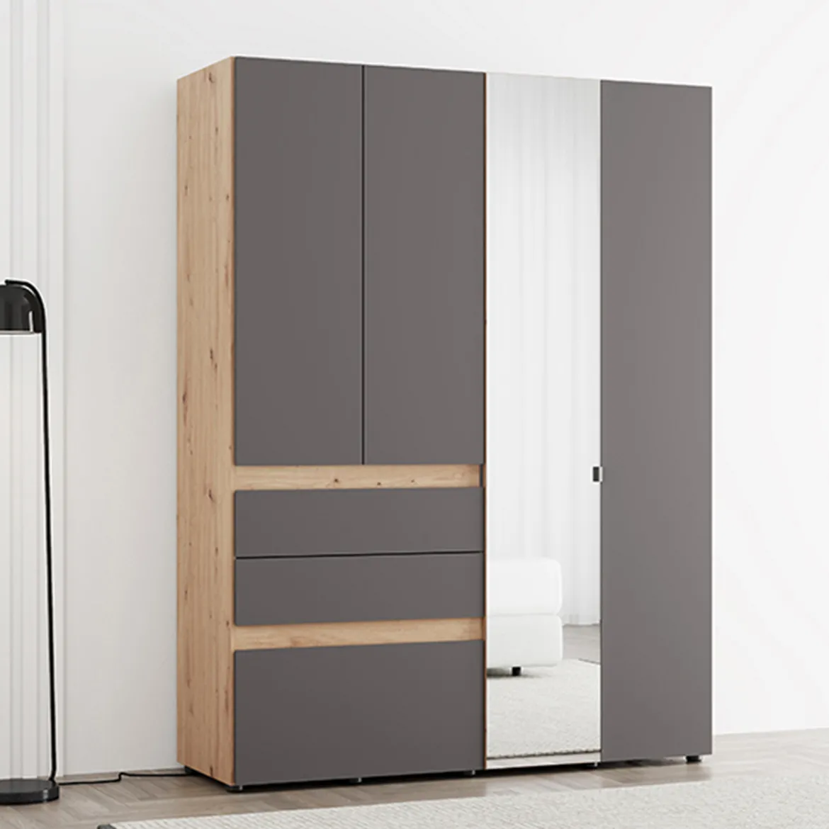 Guardaroba Grande Nero Antracite Nero Fume Appendiabiti 10 Ripiani 270x210h cm, 6 Ante - Nogaro