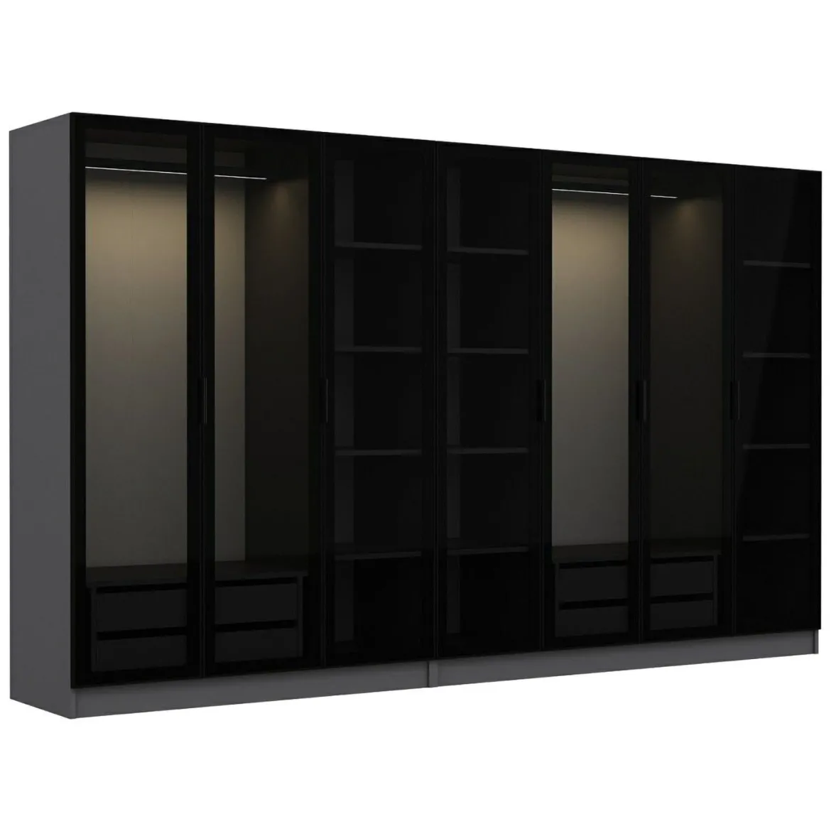 Guardaroba Grande Nero Antracite Nero Fume Appendiabiti 6 Ripiani 225x210h cm, 5 Ante - Sinibalda
