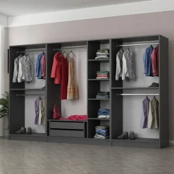Guardaroba Grande Nero Antracite Nero Fume Appendiabiti 7 Ripiani 315x210h cm, 7 Ante - Prunetto