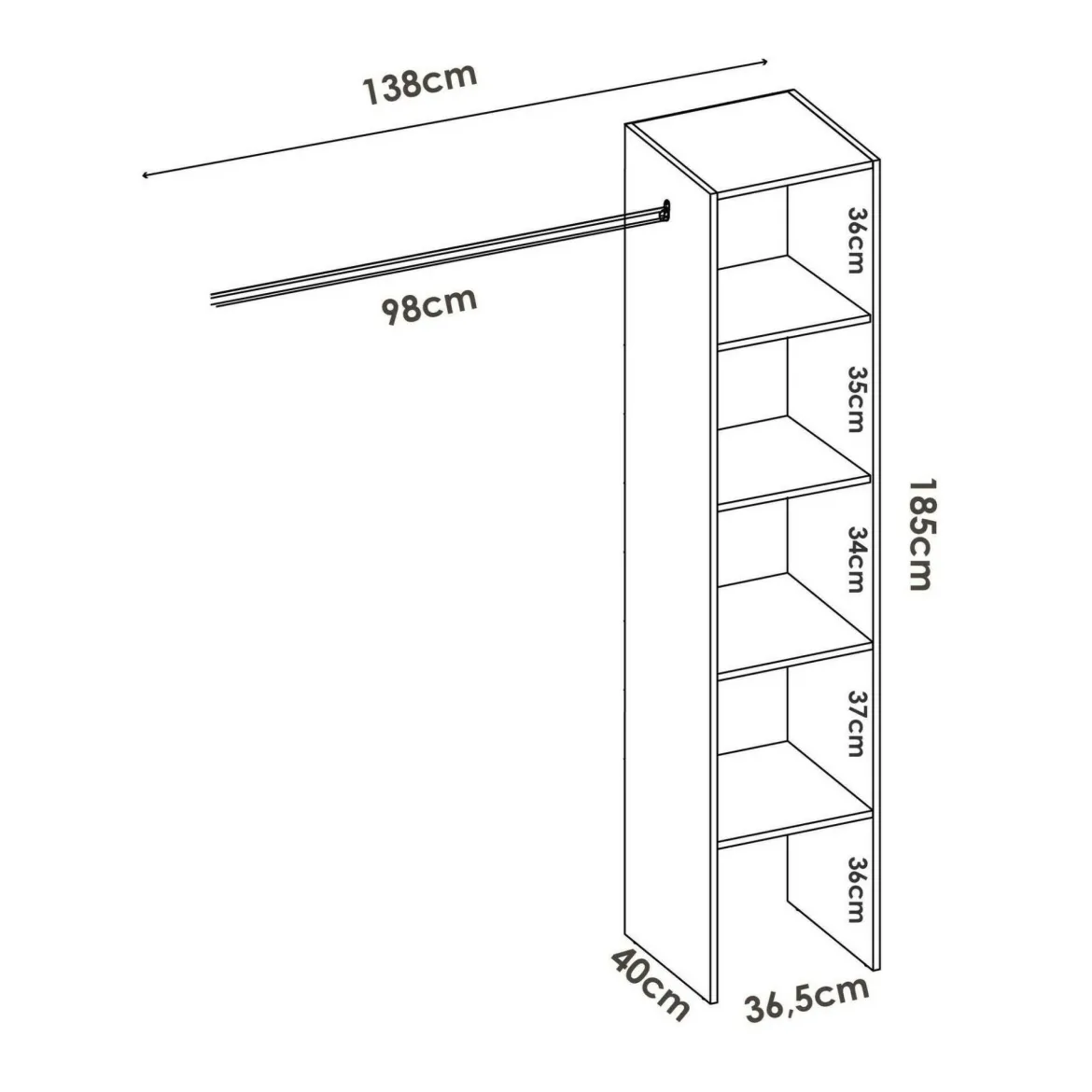 Guardaroba grande 4 ripiani bianco 137x185h cm - Adler