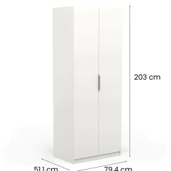 Guardaroba in legno bianco opaco 79x203h cm - Fioretta