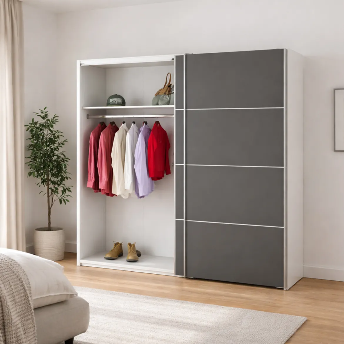 Guardaroba in legno grigio e bianco 182x201h cm - Accadia