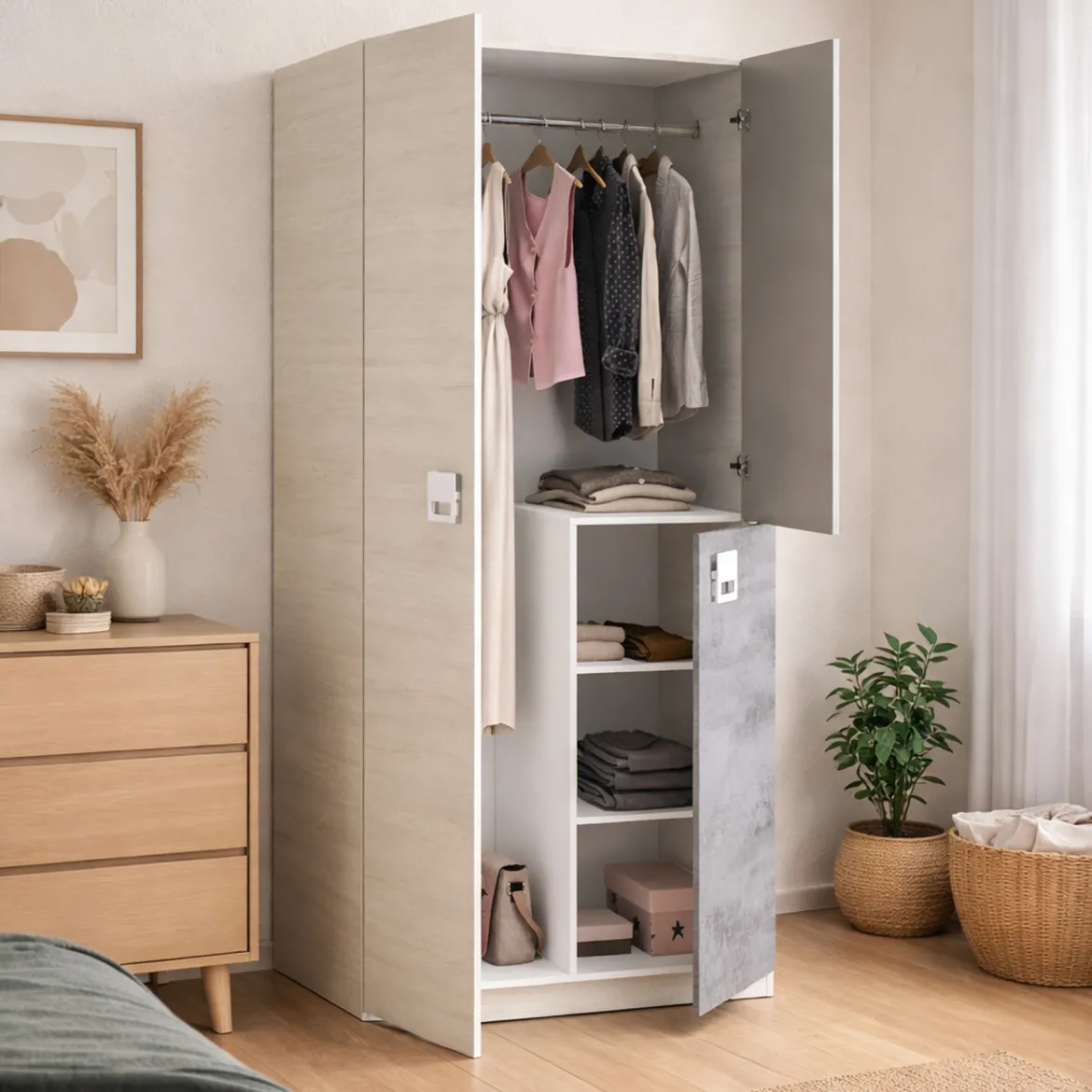 Guardaroba in legno grigio e cemento 90x200h cm - Aronia