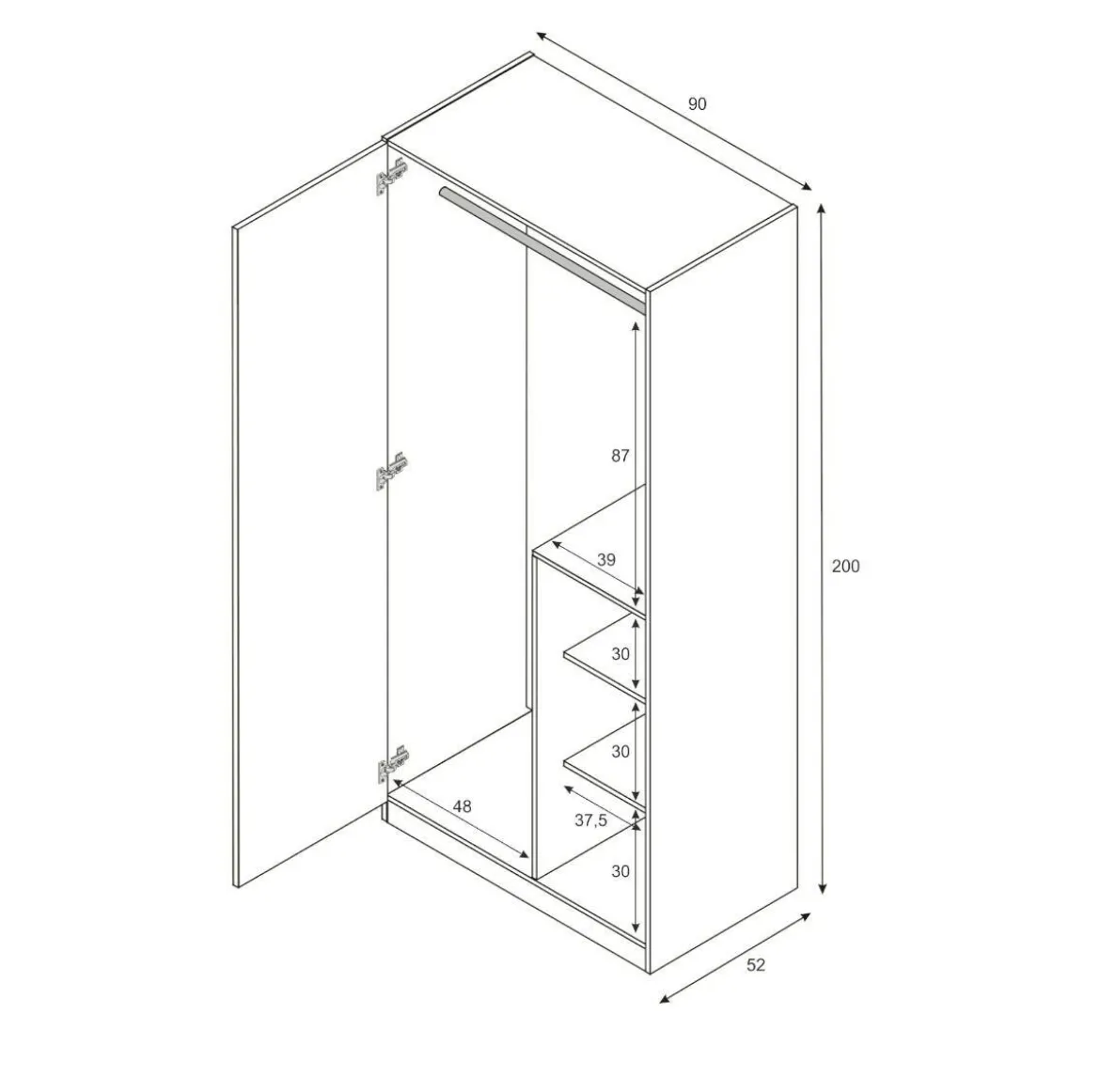 Guardaroba in legno grigio e cemento 90x200h cm - Aronia