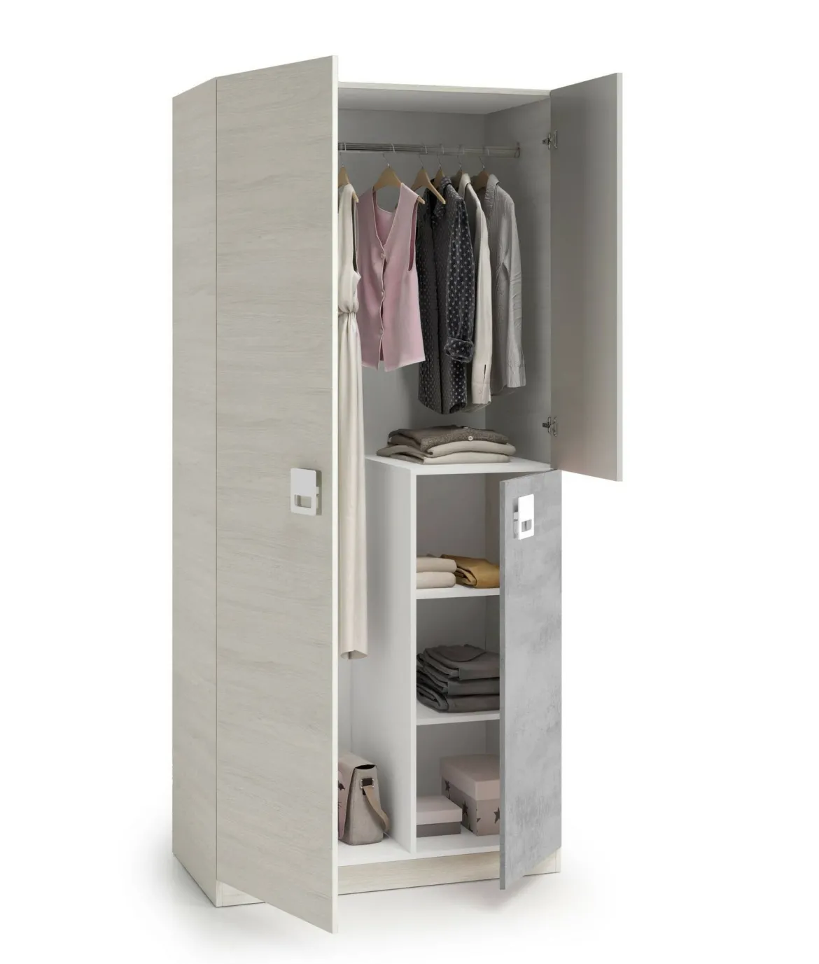 Guardaroba in legno grigio e cemento 90x200h cm - Aronia
