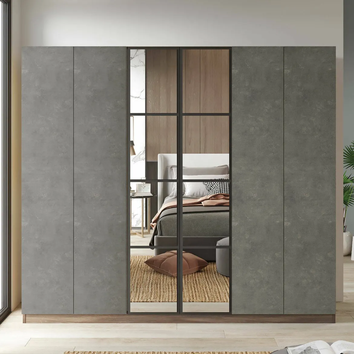 Guardaroba in legno marrone e grigio 207x183h cm - Gaja
