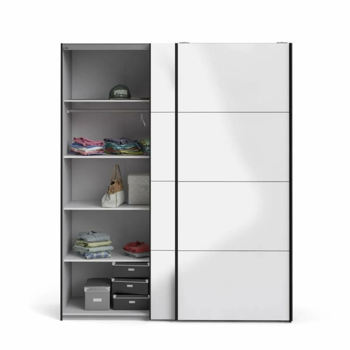 Guardaroba in legno nero e bianco lucido 182x220h cm - Paeng