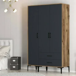 Guardaroba in legno noce e antracite 120x200h cm - Phyan
