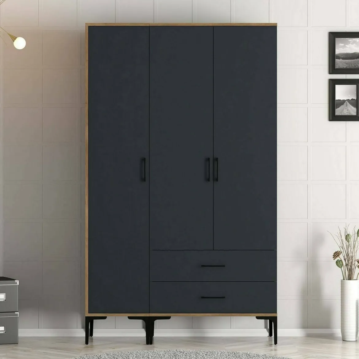 Guardaroba in legno noce e antracite 120x200h cm - Phyan