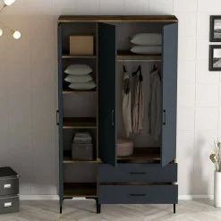 Guardaroba in legno noce e antracite 120x200h cm - Phyan