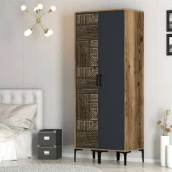 Guardaroba in legno noce e antracite 80x200h cm - Weng