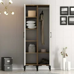 Guardaroba in legno noce e bianco 80x200h cm - Ramallah