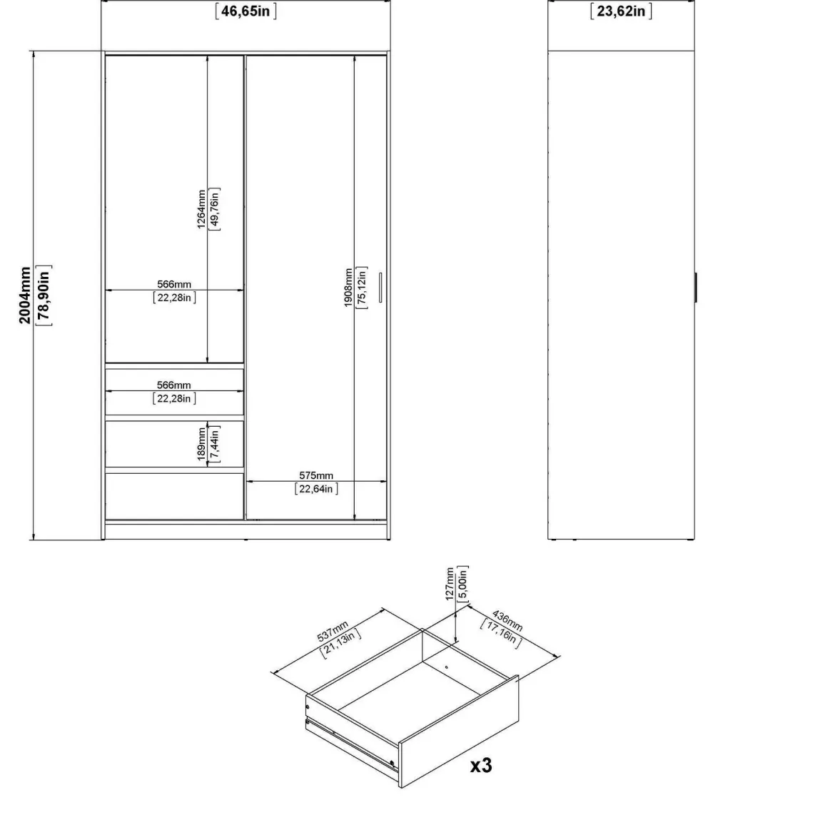 Guardaroba in legno rovere 118x200h cm - Sanjose