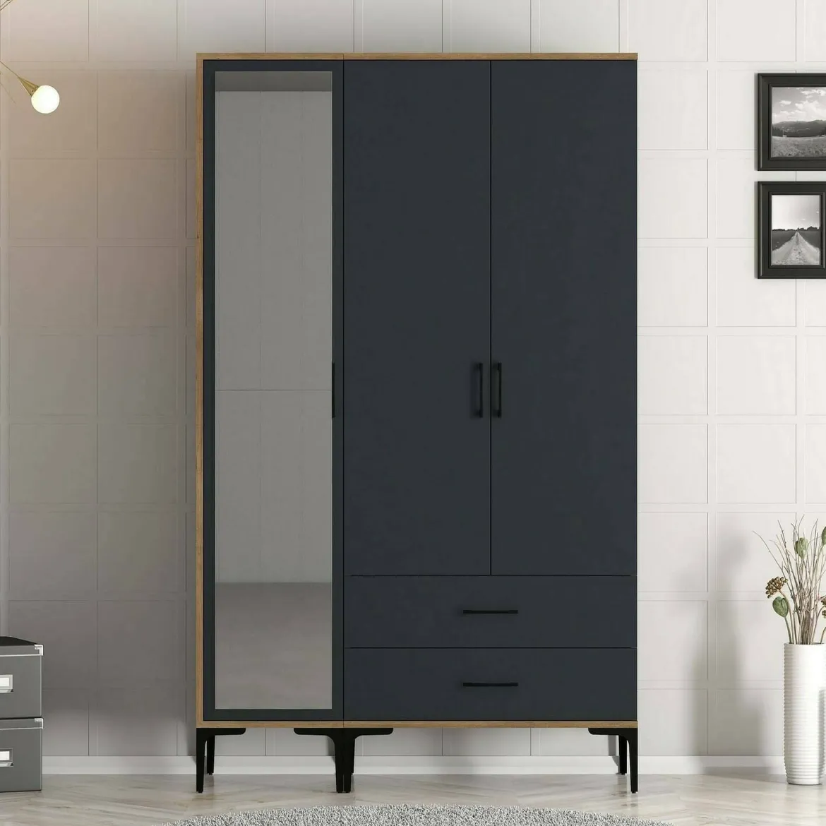 Guardaroba salvaspazio noce e antracite 120x200h cm - Petroleuse