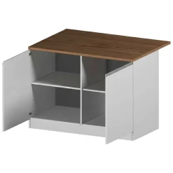 Isola cucina compatta per piccoli spazi 125x90x90h cm bianca lucida e rovere - Analiza