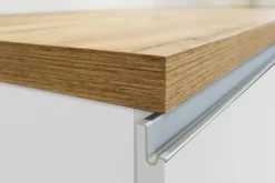 Isola cucina compatta per piccoli spazi 125x90x90h cm bianca lucida e rovere - Analiza