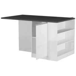 Isola cucina con piano lavoro ampio 160x90x90h cm bianca lucida e ardesia - Abern