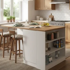 Isola cucina moderna per open space 160x90x90h cm bianca lucida e rovere - Abern
